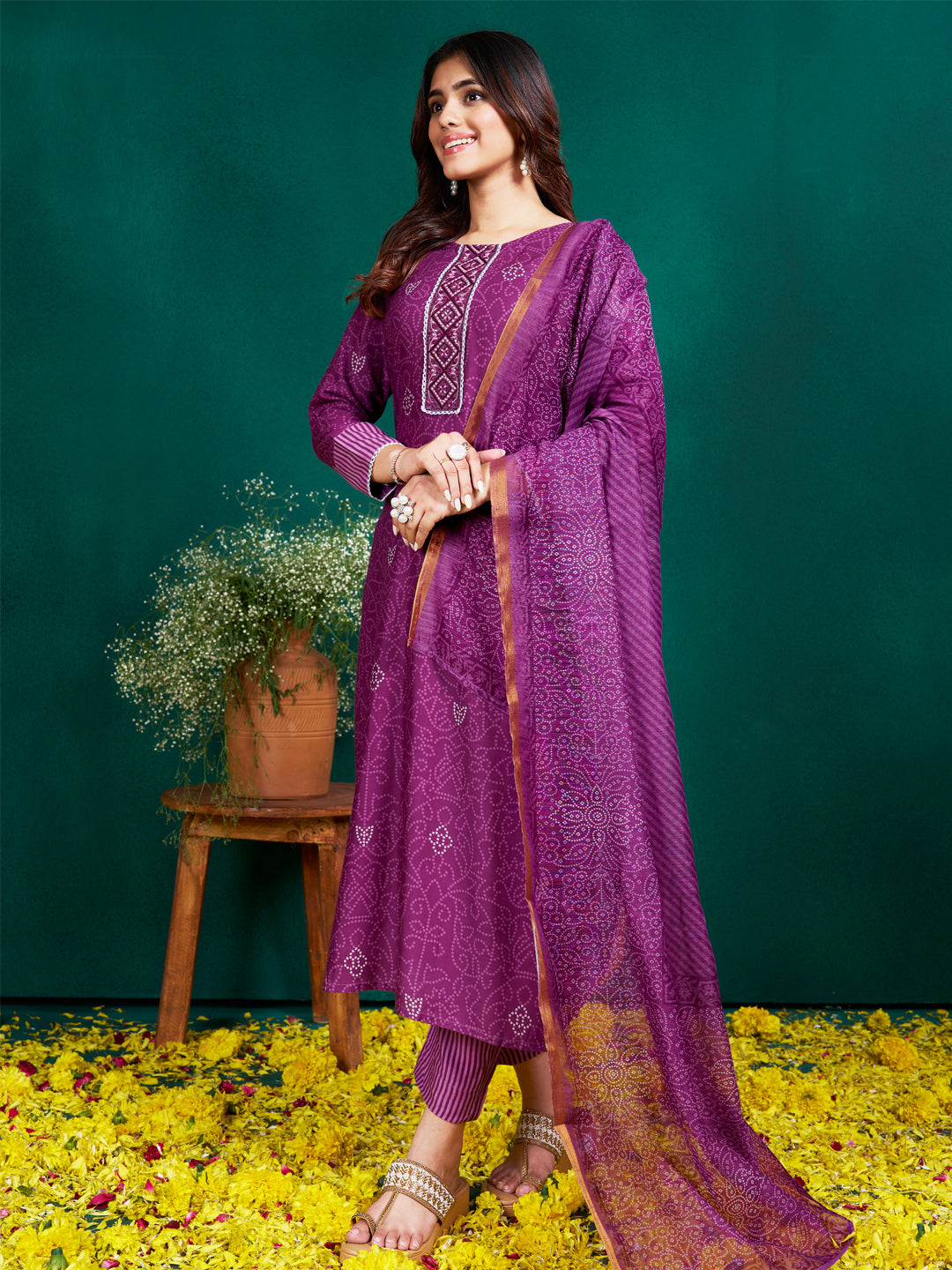 Malishka Women's Purple Rayon Embroidered Straight Kurta Pant With Dupatta - Distacart