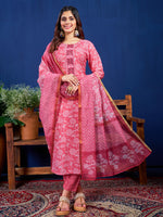 Thumbnail for Malishka Women's Pink Rayon Embroidered Straight Kurta Pant With Dupatta - Distacart