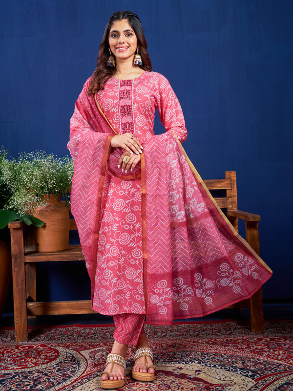Malishka Women's Pink Rayon Embroidered Straight Kurta Pant With Dupatta - Distacart