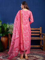 Thumbnail for Malishka Women's Pink Rayon Embroidered Straight Kurta Pant With Dupatta - Distacart
