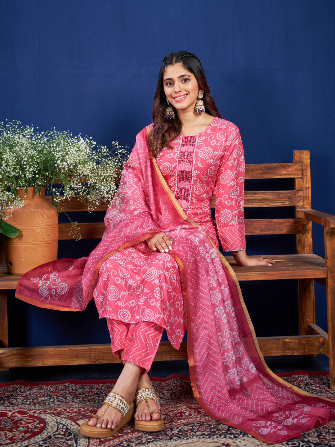 Malishka Women's Pink Rayon Embroidered Straight Kurta Pant With Dupatta - Distacart