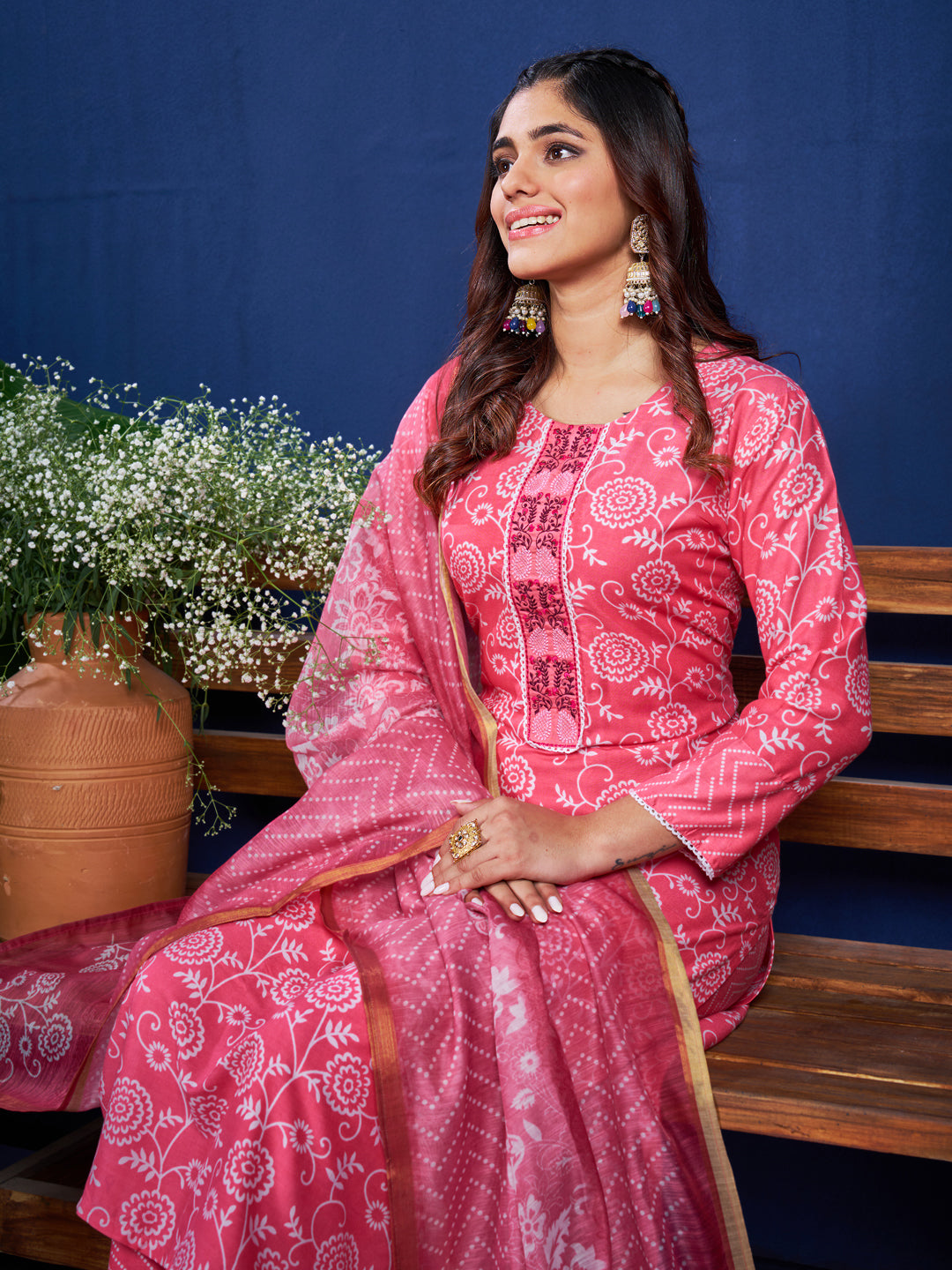 Malishka Women's Pink Rayon Embroidered Straight Kurta Pant With Dupatta - Distacart