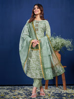 Thumbnail for Malishka Women's Pista Rayon Embroidered Straight Kurta Pant With Dupatta - Distacart