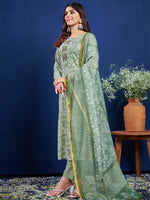 Thumbnail for Malishka Women's Pista Rayon Embroidered Straight Kurta Pant With Dupatta - Distacart