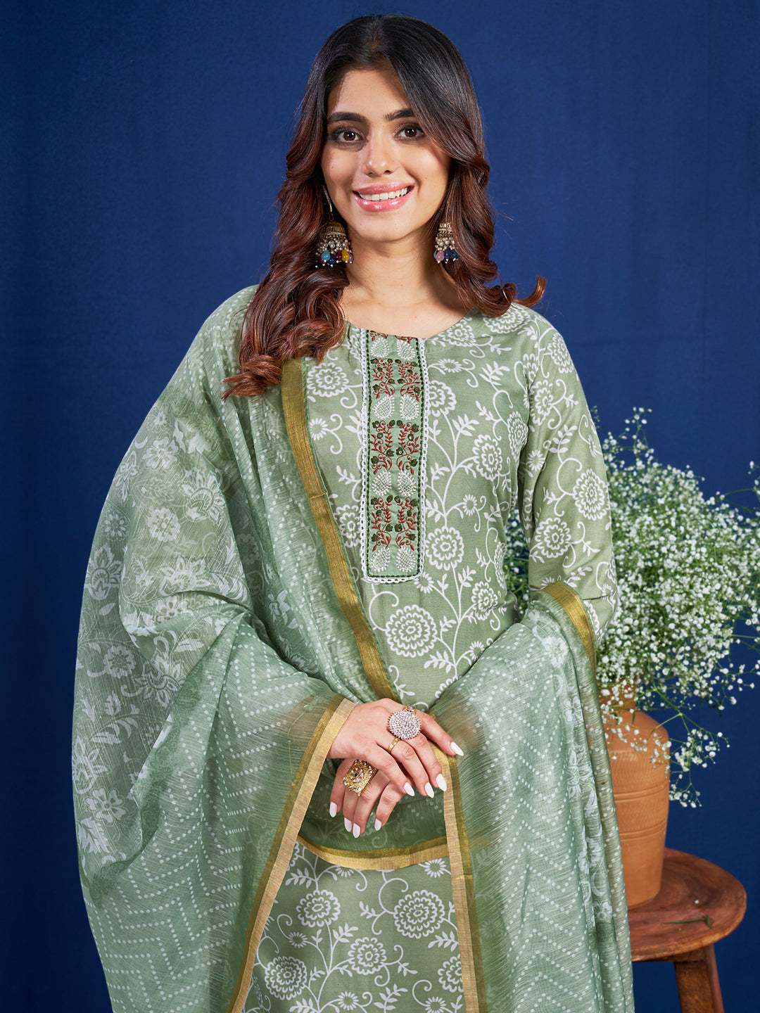 Malishka Women's Pista Rayon Embroidered Straight Kurta Pant With Dupatta - Distacart