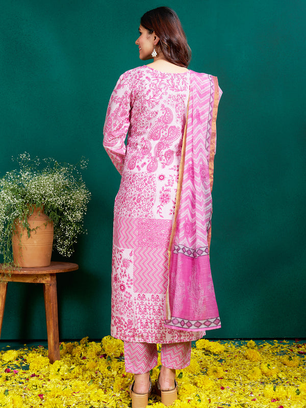 Malishka Women's Pink Rayon Embroidered Straight Kurta Pant With Dupatta - Distacart