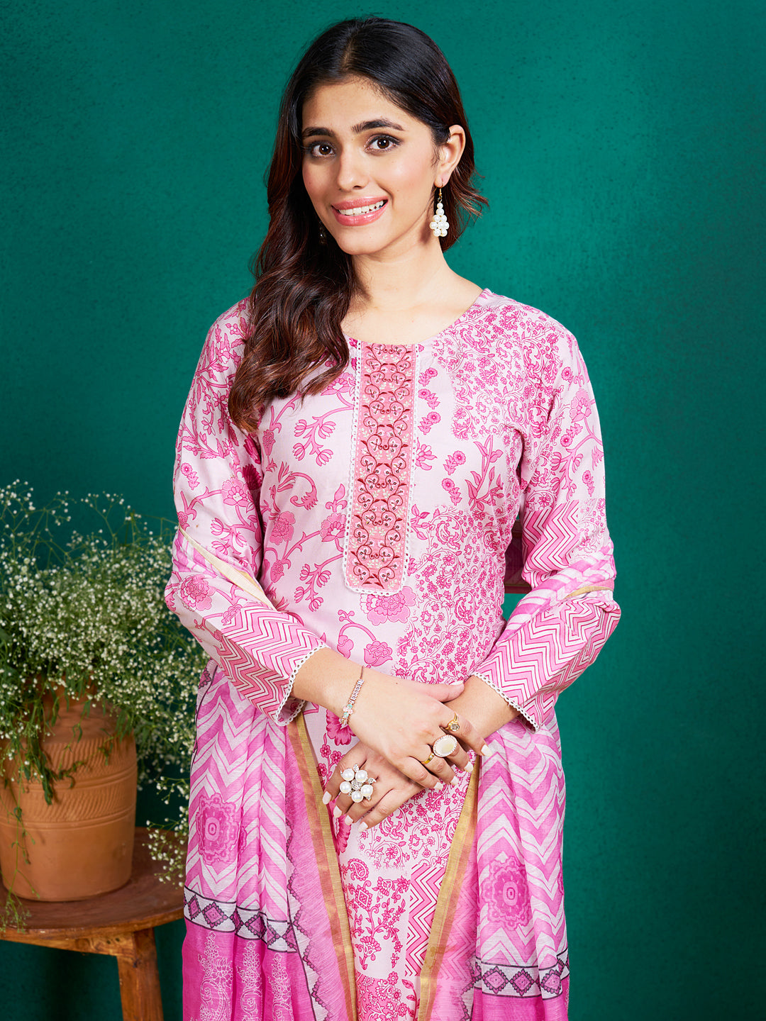 Malishka Women's Pink Rayon Embroidered Straight Kurta Pant With Dupatta - Distacart
