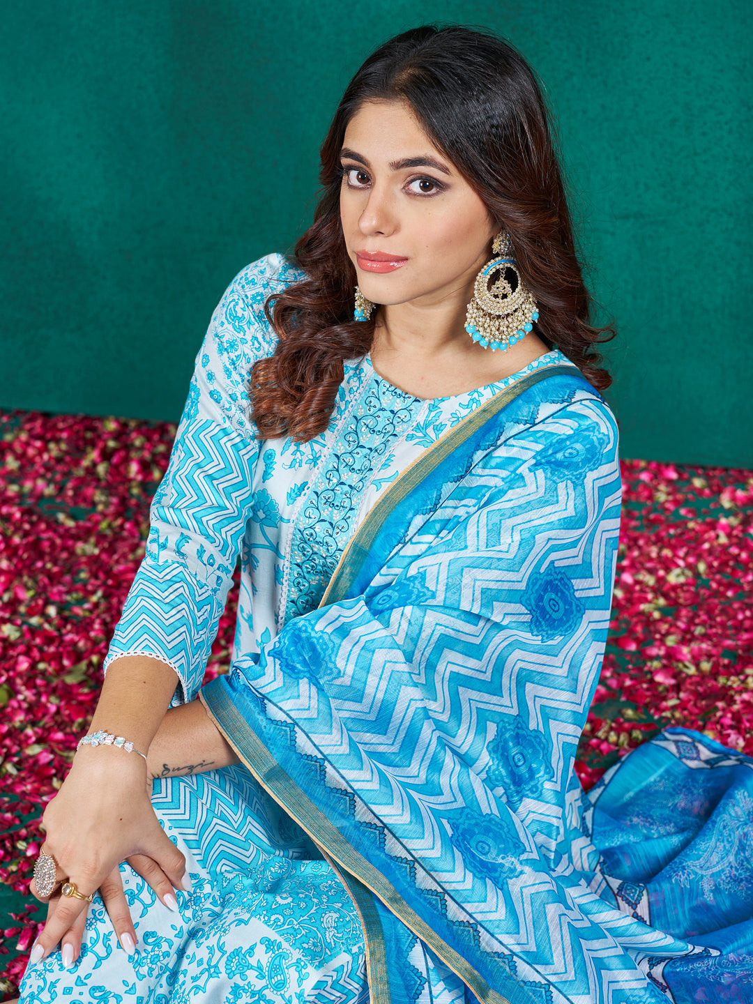 Malishka Women's Sky Blue Rayon Embroidered Straight Kurta Pant With Dupatta - Distacart