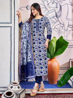 Thumbnail for Malishka Women's Blue Rayon Embroidered Straight Kurta Pant With Dupatta - Distacart