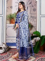 Thumbnail for Malishka Women's Blue Rayon Embroidered Straight Kurta Pant With Dupatta - Distacart