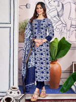 Thumbnail for Malishka Women's Blue Rayon Embroidered Straight Kurta Pant With Dupatta - Distacart