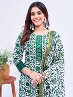 Thumbnail for Malishka Women's Green Rayon Embroidered Straight Kurta Pant With Dupatta - Distacart
