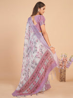 Thumbnail for NOZ2TOZ Women's Linen Blend Off White Printed Designer Saree With Blouse Piece - Distacart