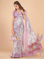 Thumbnail for NOZ2TOZ Women's Linen Blend Off White Printed Designer Saree With Blouse Piece - Distacart