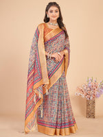Thumbnail for NOZ2TOZ Women's Linen Blend Multi Color Printed Designer Saree With Blouse Piece - Distacart