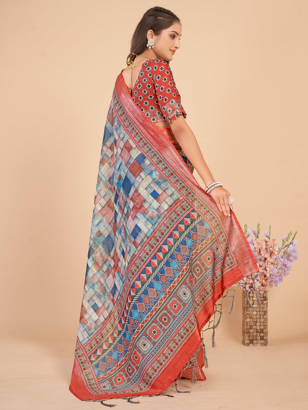 NOZ2TOZ Women's Linen Blend Multi Color Printed Designer Saree With Blouse Piece - Distacart