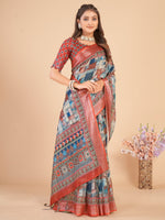 Thumbnail for NOZ2TOZ Women's Linen Blend Multi Color Printed Designer Saree With Blouse Piece - Distacart