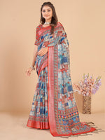 Thumbnail for NOZ2TOZ Women's Linen Blend Multi Color Printed Designer Saree With Blouse Piece - Distacart