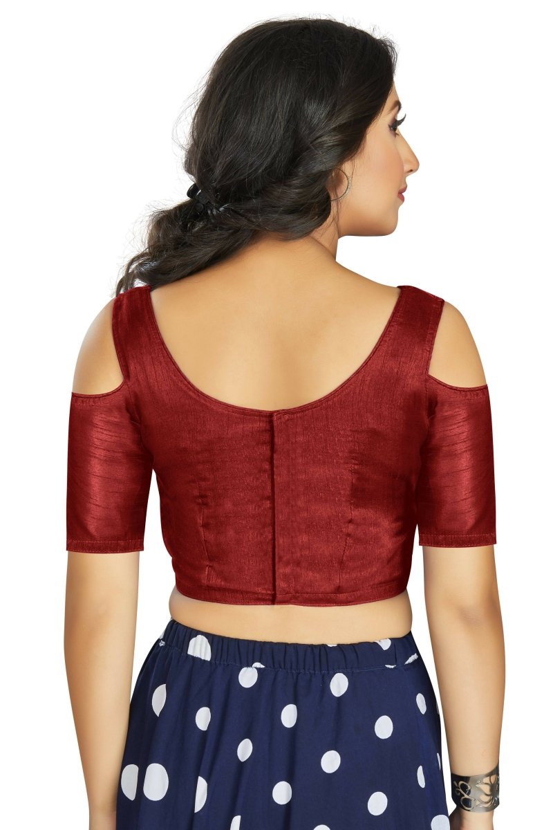 Aastha Fashion Women's Maroon Art Silk Cold Shoulder Sleeve Readymade Blouse - Distacart