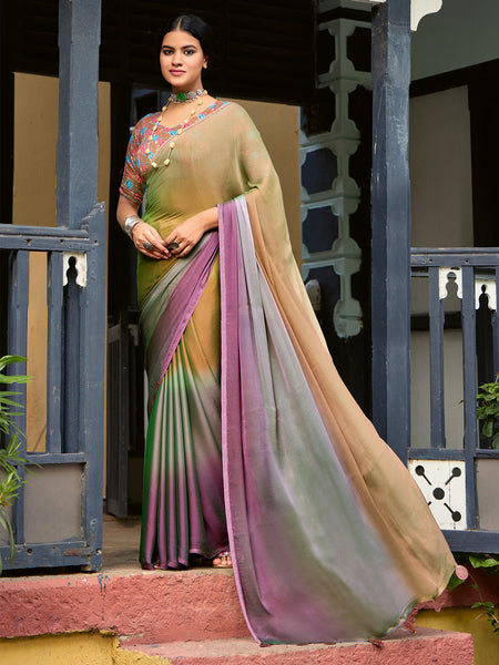 NOZ2TOZ Women's Chiffon Bronze Embellished Celebrity Saree With Blouse Piece - Distacart