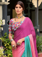Thumbnail for NOZ2TOZ Women's Chiffon Pink Embellished Celebrity Saree With Blouse Piece - Distacart