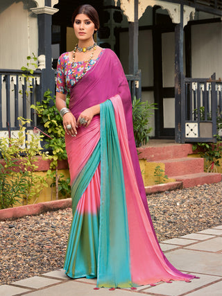 NOZ2TOZ Women's Chiffon Pink Embellished Celebrity Saree With Blouse Piece - Distacart