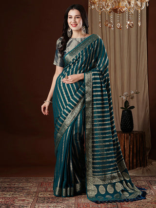 NOZ2TOZ Women's Georgette Teal blue Woven Design Designer Saree With Blouse Piece - Distacart