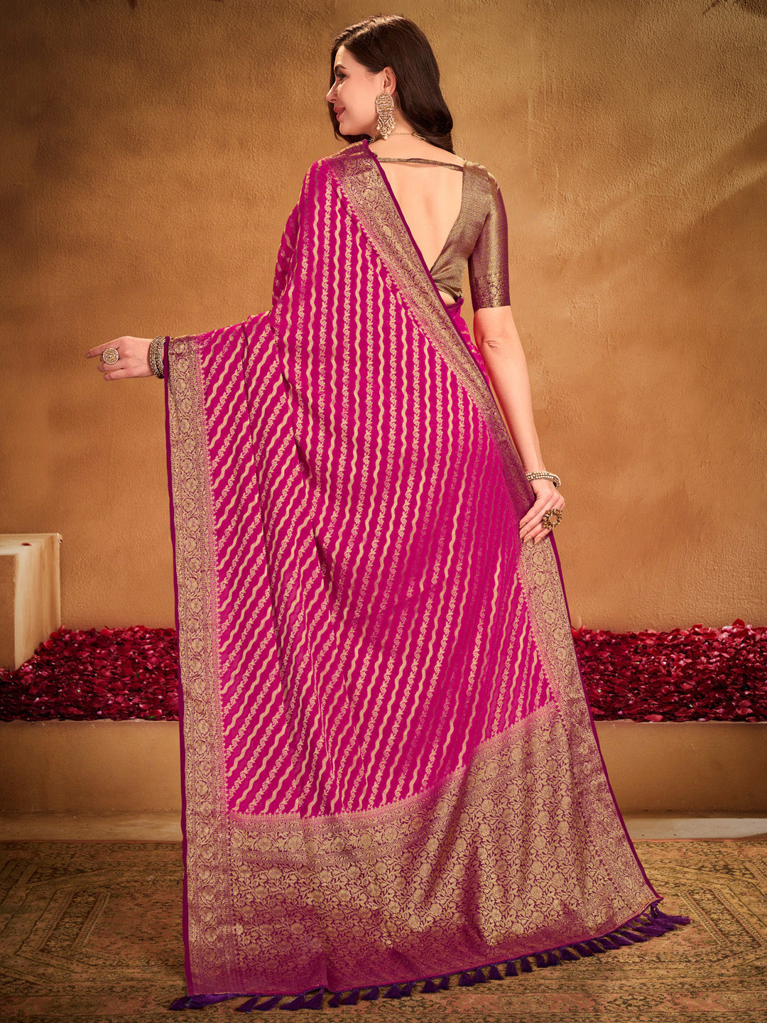 NOZ2TOZ Women's Georgette Pink Woven Design Designer Saree With Blouse Piece - Distacart