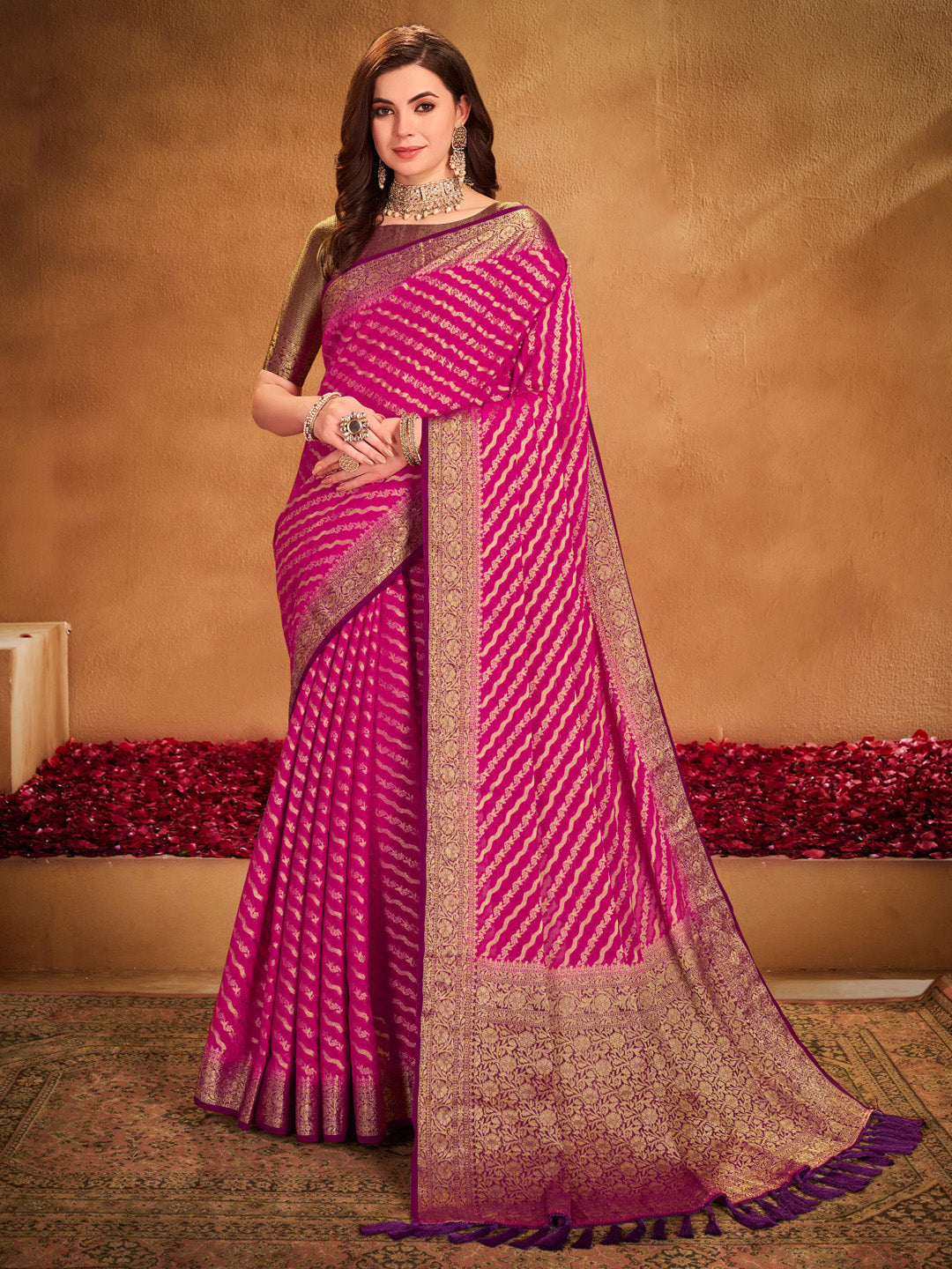 NOZ2TOZ Women's Georgette Pink Woven Design Designer Saree With Blouse Piece - Distacart