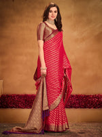 Thumbnail for NOZ2TOZ Women's Georgette Red Woven Design Designer Saree With Blouse Piece - Distacart