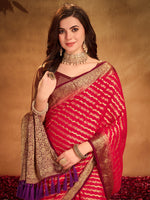Thumbnail for NOZ2TOZ Women's Georgette Red Woven Design Designer Saree With Blouse Piece - Distacart