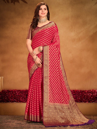 NOZ2TOZ Women's Georgette Red Woven Design Designer Saree With Blouse Piece - Distacart