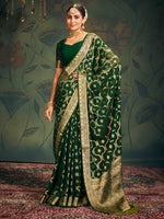 Thumbnail for NOZ2TOZ Women's Georgette Green Woven Design Designer Saree With Blouse Piece - Distacart