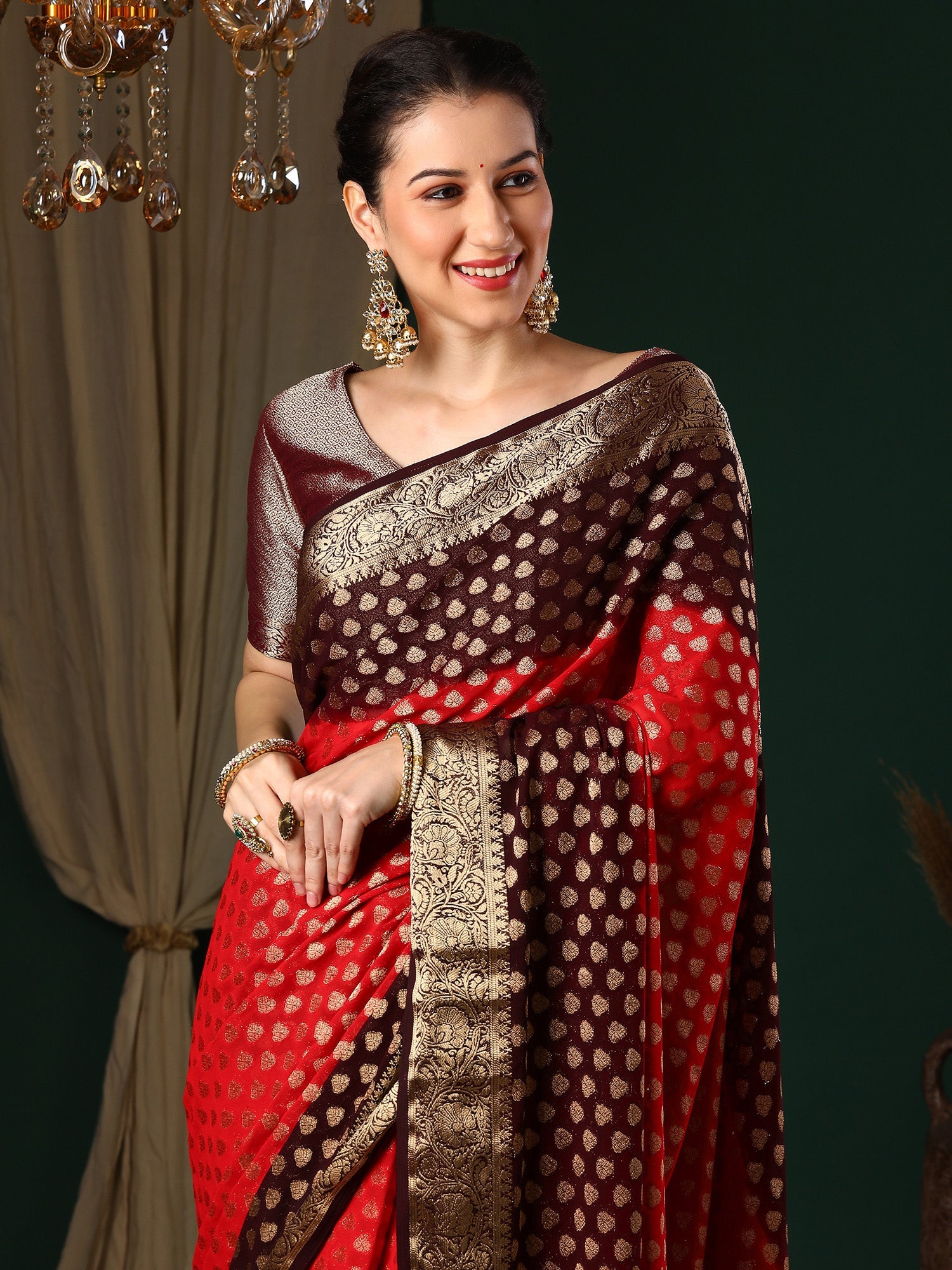 NOZ2TOZ Women's Georgette Red Woven Design Designer Saree With Blouse Piece - Distacart