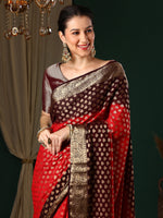 Thumbnail for NOZ2TOZ Women's Georgette Red Woven Design Designer Saree With Blouse Piece - Distacart