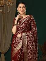Thumbnail for NOZ2TOZ Women's Georgette Maroon Woven Design Designer Saree With Blouse Piece - Distacart