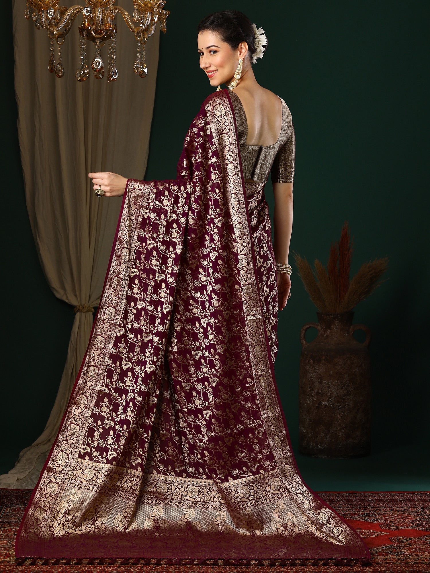 NOZ2TOZ Women's Georgette Magenta Woven Design Designer Saree With Blouse Piece - Distacart