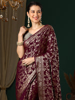Thumbnail for NOZ2TOZ Women's Georgette Magenta Woven Design Designer Saree With Blouse Piece - Distacart