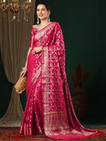 Thumbnail for NOZ2TOZ Women's Georgette Pink Woven Design Designer Saree With Blouse Piece - Distacart
