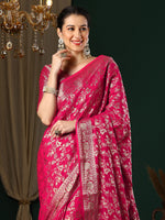 Thumbnail for NOZ2TOZ Women's Georgette Pink Woven Design Designer Saree With Blouse Piece - Distacart