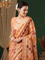 Thumbnail for NOZ2TOZ Women's Georgette Orange Woven Design Designer Saree With Blouse Piece - Distacart