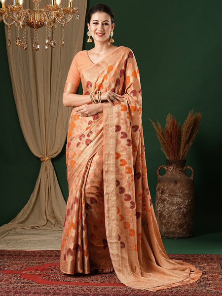 NOZ2TOZ Women's Georgette Orange Woven Design Designer Saree With Blouse Piece - Distacart