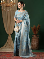 Thumbnail for NOZ2TOZ Women's Georgette Light Blue Woven Design Designer Saree With Blouse Piece - Distacart