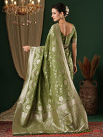 Thumbnail for NOZ2TOZ Women's Georgette Olive Woven Design Designer Saree With Blouse Piece - Distacart
