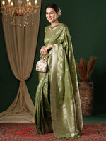 Thumbnail for NOZ2TOZ Women's Georgette Olive Woven Design Designer Saree With Blouse Piece - Distacart