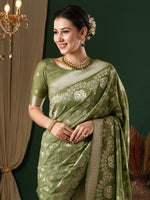 Thumbnail for NOZ2TOZ Women's Georgette Olive Woven Design Designer Saree With Blouse Piece - Distacart