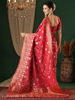 Thumbnail for NOZ2TOZ Women's Georgette Pink Woven Design Designer Saree With Blouse Piece - Distacart