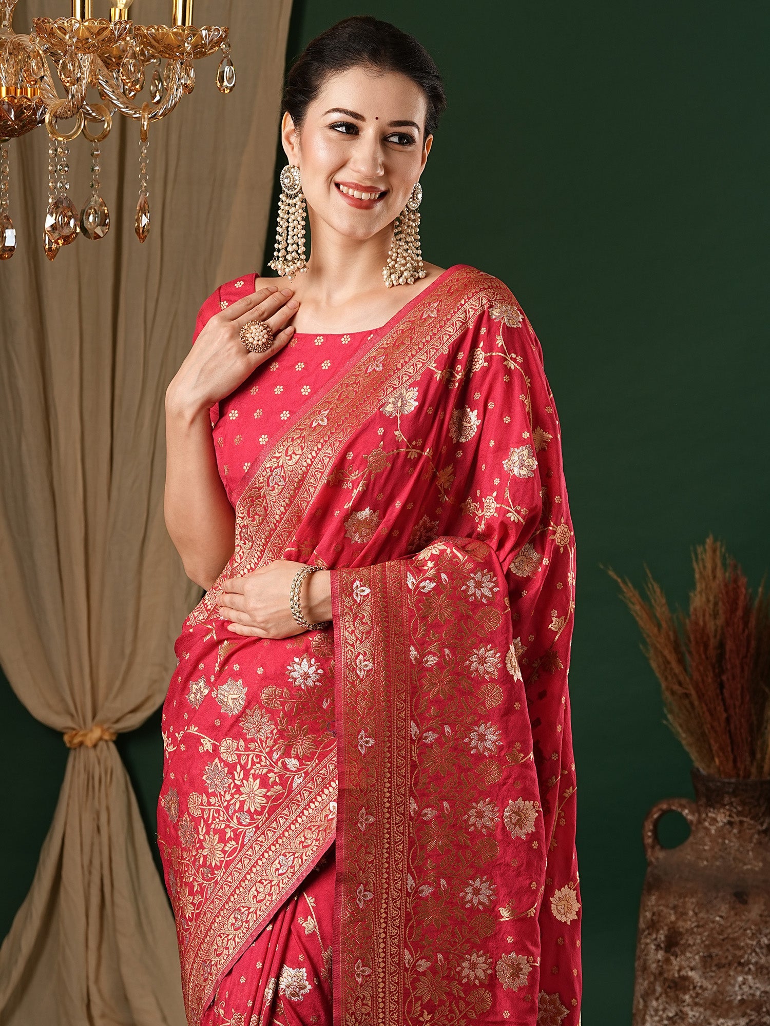 NOZ2TOZ Women's Georgette Pink Woven Design Designer Saree With Blouse Piece - Distacart