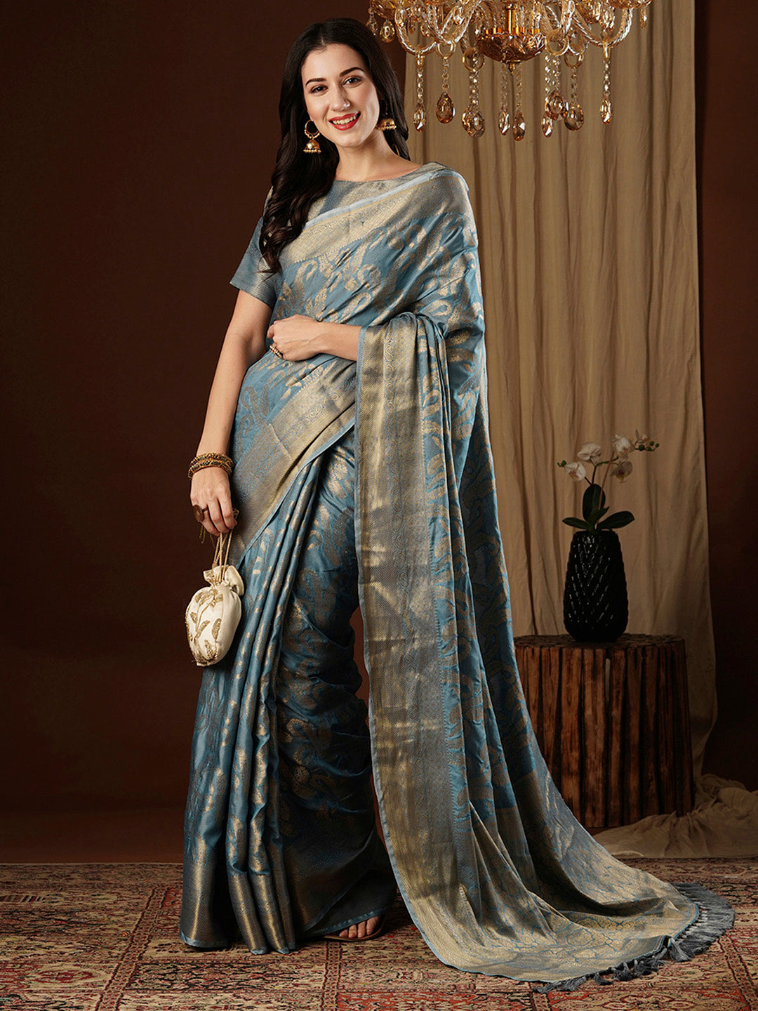 NOZ2TOZ Women's Viscose Silk Blue Woven Design Designer Saree With Blouse Piece - Distacart