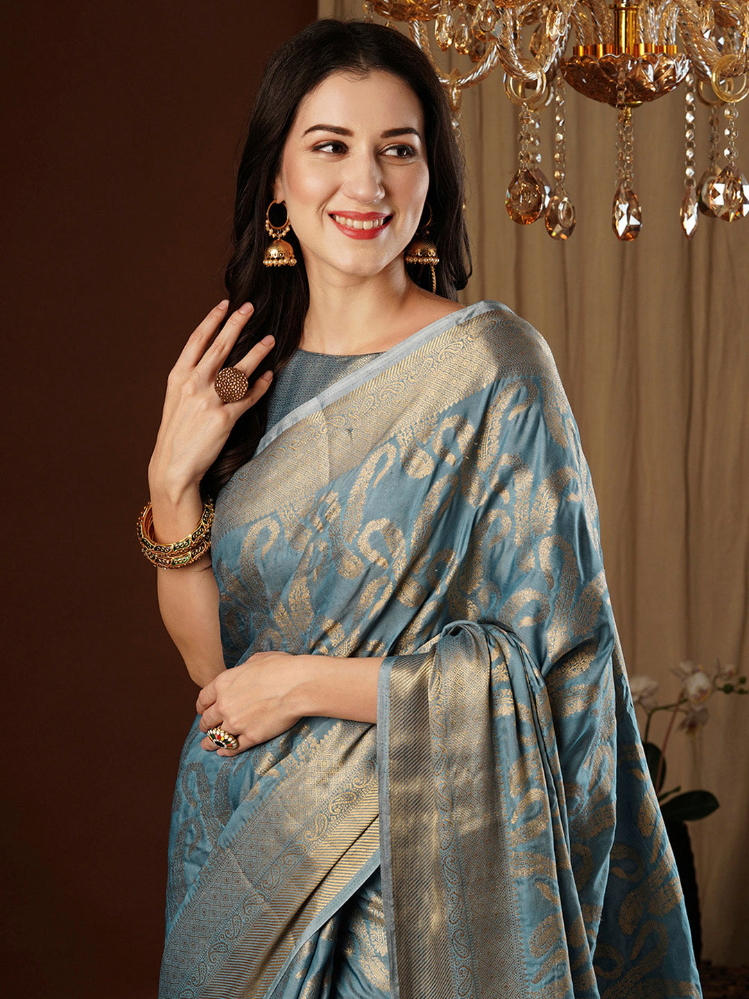 NOZ2TOZ Women's Viscose Silk Blue Woven Design Designer Saree With Blouse Piece - Distacart